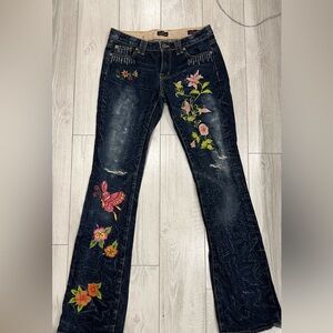 Embroidered Floral Women's Jeans Made In USA Low Rise